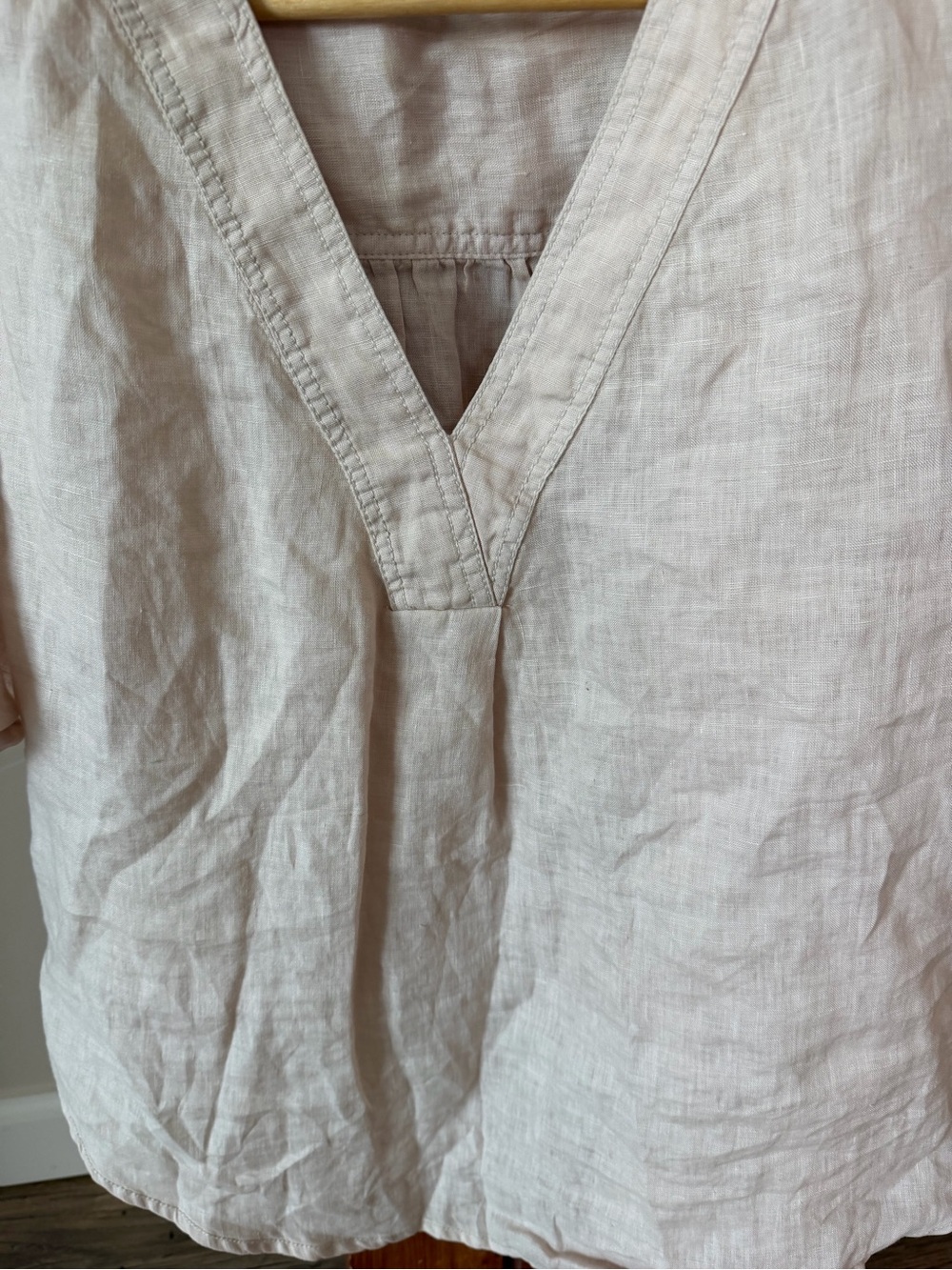 Anthropologie Pilcro Pale Pink/Cream Linen V-Neck Short Sleeve Top Linen Small - Picture 5 of 7